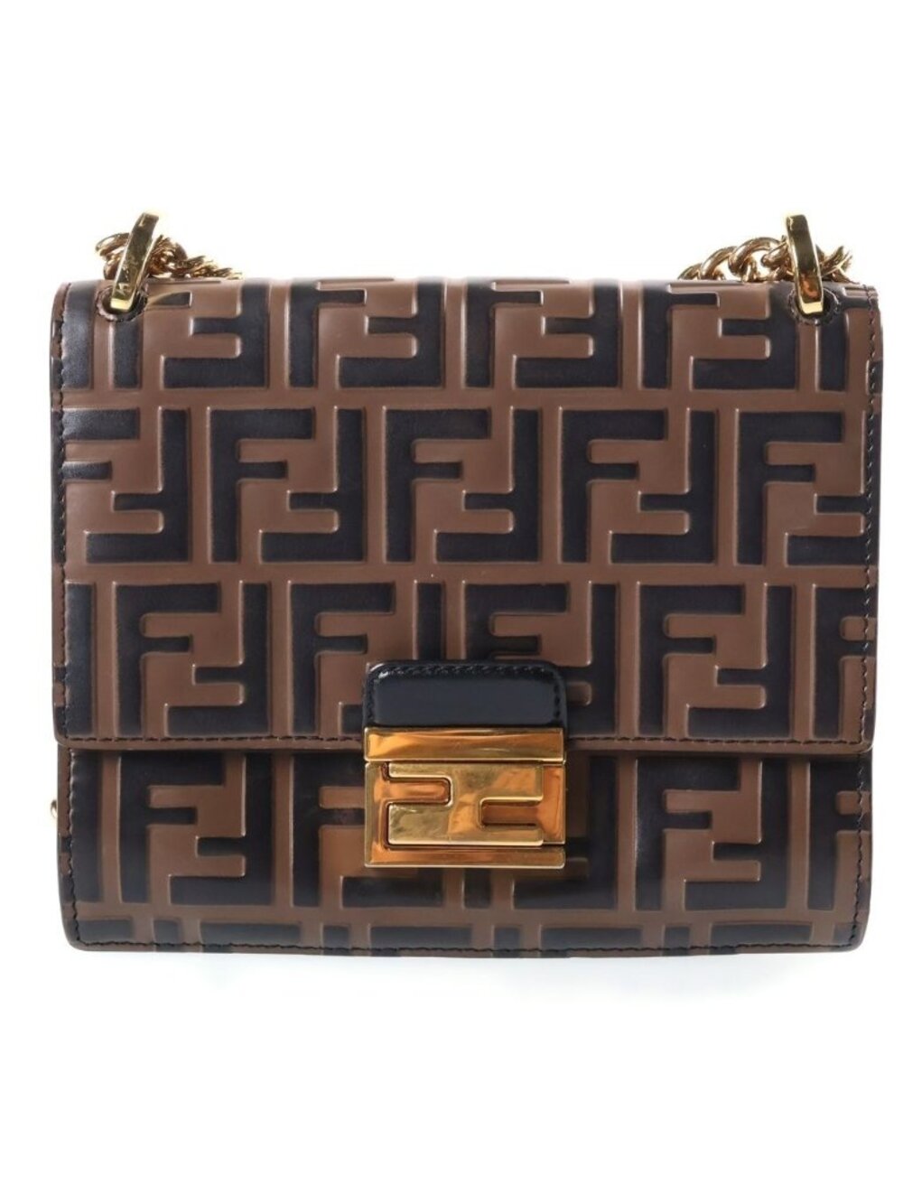 Fendi Zucca FF Logo Can You Shoulder Bag Leather Black Brown